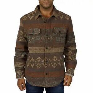 Jachs Men’s Patterned Wool Blend Jacket Shirt Fleece Lined  Brown MEDIUM